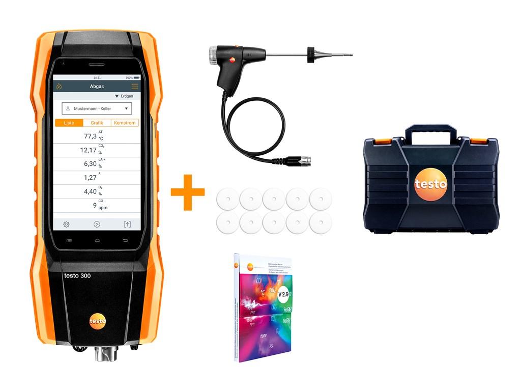 Testo 300LL flue gas analyzer set 4 (O2 and CO), (15,000 ppm)