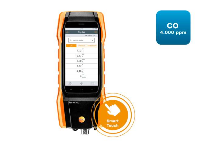 Testo 300 røggasanalysator m/O2, CO op til 4000ppm, inkl. USB strømforsyning